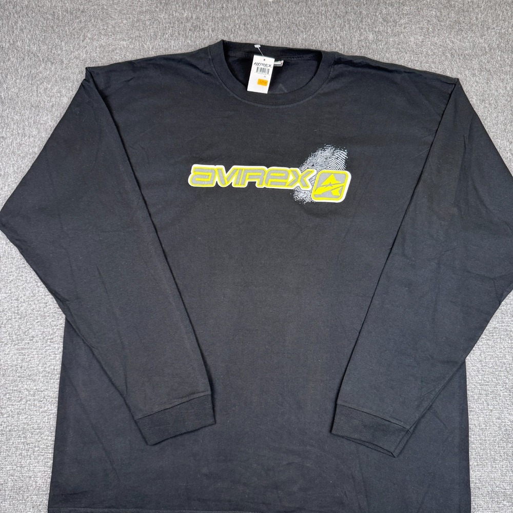 Vintage Avirex T-Shirt Mens 3XL Black Long Sleeve Skate Logo Surf USA Y2K NWT
